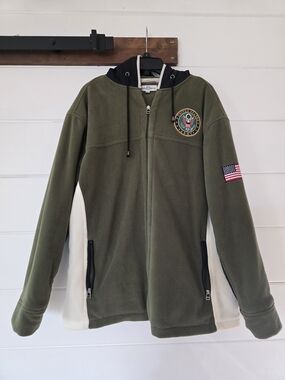 The Bradford Exchange Olive Green & Cream Fleece Jacket with Black Hood XL